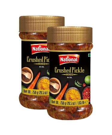 National Foods Crushed Pickle 26.50 oz (750g) Sour & Spicy Traditional South Asian Relish | Zesty & Tangy Achaar | PET Jar | Pack of 2 Crushed (750g) 750 g (Pack of 2)