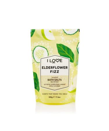 I Love Elderflower Fizz Scented Bath Salts With 99% Naturally Derived Ingredients Including ACB Bio-Water Bamboo Lightly Fragranced Leaving Skin Feeling Silky & Smooth Vegan-Friendly - 500g