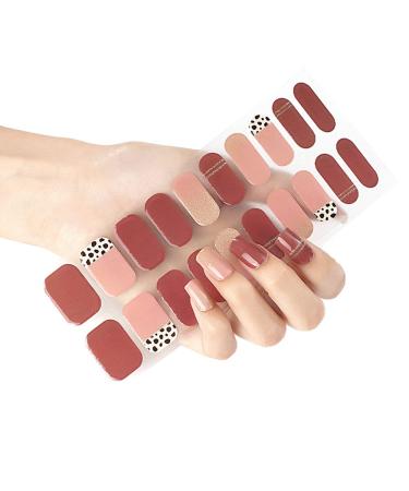 YICHEN 20PCS Nail Adhesive Wrap Gel Nail Polish Strips Stickers Full Wraps Semi-Cured Nail Sticker Waterproof Self-Adhesive Gel Stickers Decals with Nail Tools for Women Girl(UV/LED Lamp Required) Color 14