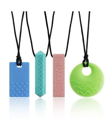 Sensory Chew Necklaces(4 Pack) for with ADHD Autism Biting Needs Oral Motor Chewy BPA Free Silicone chewlery Necklace(Color 2)
