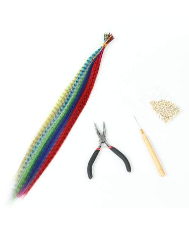 Feather Hair Extension Kit with 30 Synthetic Feathers 100 Beads Plier and Hoo