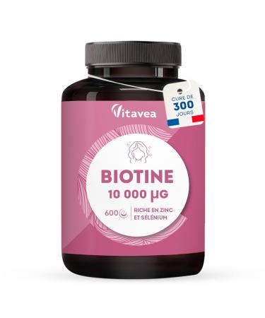 Biotin 10 000 mcg | Accelerates Hair & Nail Growth | With Zinc Selenium and Vitamin B8 | High Dosage | 300 Day Cure | Made in France | Vitavea