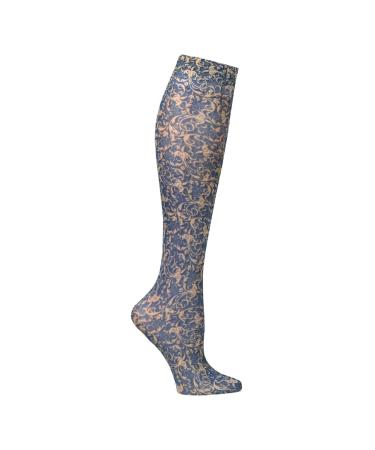 Fashionelle Light Compression Knee Highs Women's 5-11 Navy Damask