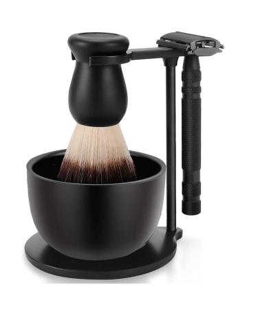 Mysterious Black Men's Wet Shaving Kit - Deluxe Grooming Set with Heavyweight Brush, Razor Stand, and Stainless Steel Soap Bowl - Buy Online on GoSupps.com