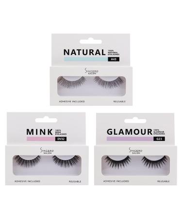 SINCERO SALON Mink Natural Glamour False Eyelashes Set 3 Pairs I 3D Artificial Eyelashes Fake Lashes Set Natural+Mink+Glamour - Buy Online on GoSupps.com