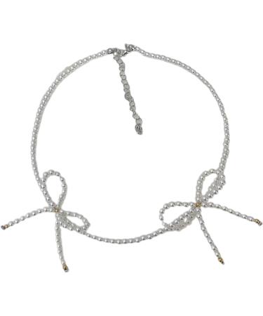 Oralgos Elegant White Choker Necklace | Crystal Pearls & Short Bow | Fashionable Statement Jewelry - Buy Online on GoSupps.com