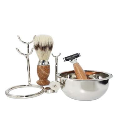 HRTC men's rasuring brush stands natural brush stone handles soap shell shaving rack holder luxurious male 3-layer razor blade kit Bowl 13x15cm Silver