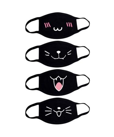 Fashionapple 4 piece of mouth protection anime cartoon mask unisex cotton anti-dust fashion kawaii sweet mouth protection reusable emotion mask black with motif