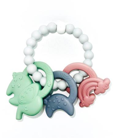Novababies Teether 'Nova Soother' Gum Relief Toy 4 Piece Multi-Texture Teething Ring Hazard Free BPA Free Food Grade Silicone Baby Teether Gift Package Included
