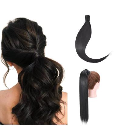 S -noilite clip in Extensions Hair Part braid ponytail smooth hair extension real naturally art hair like real hair wrap on ponytail various colors 58cm - dark black