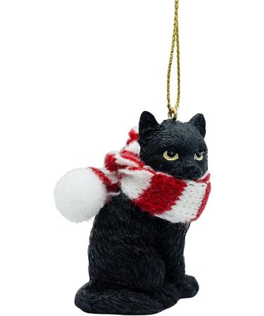 Black Longhair Tabby Kitty Cat Christmas Tree Ornament - December Pets with Candy Cane Scarf - Buy Online on GoSupps.com
