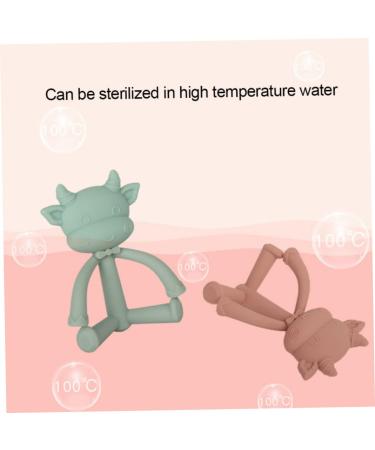 Baby Teething Toys - Cute Cow Silicone Teether for Sore Gums Relief - Gray Green Infant Chewing Toy - Buy Online on GoSupps.com