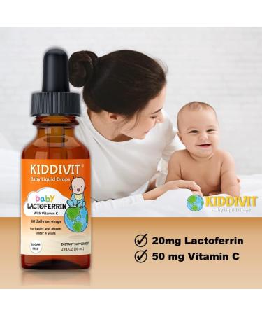 Kiddivit Baby Lactoferrin Liquid Drops - 2 Fl Oz - Sugar Free, Gluten Free, Vegetarian - With Inulin Prebiotic Fiber - 60 Daily Servings - Buy Online on GoSupps.com