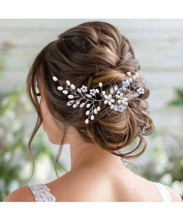 Fashband Wedding Bridal Crystal Hair Vines | Silver Flower Pearl Headband & Rhinestone Headpiece | Elegant Hair Accessories for Women & Girls - Buy Online on GoSupps.com