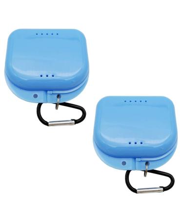 AIWAYING Retainer Case Mouth guard Denture Box with Carabiner Clip 2Pack Blue-2