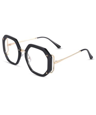 Aoolia women geometric reading glasses vintage tr+metal frame nti blue light protection glasses full frame reading glasses for girls men blue black 1 dioptria