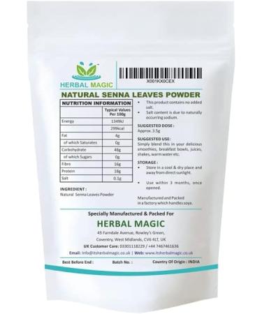 Herbal Magic's Pure & Natural Senna Leaves Powder-Also Known As-East Indian Senna Cassia Senna Egyptian Senna Sene de la Palthe Sonamukhi-Mild Sweet Slightly bitter Aromatic Whole Leaves Used- 200g - Buy Online on GoSupps.com