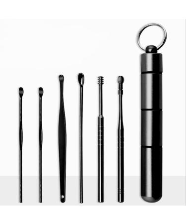 Lletfun Ear Spoon Pick Ear Wax Removal Tool Portable with Key Chain Box Black