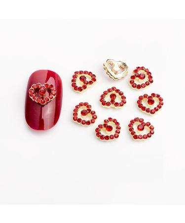 qbodp 30 Pcs Gold Bottom Nail Charms Fashion Nail Ornaments Rhinestone Heart Decorations for Nail Nail Supplies Nail Art Decoration Accessories Red