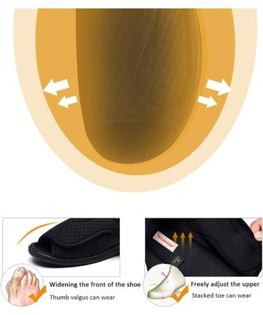 ZJING Men's Adjustable Diabetic Slippers - Extra Wide Width Sandals for Swollen Feet - Black, Size 9 - Buy Online on GoSupps.com