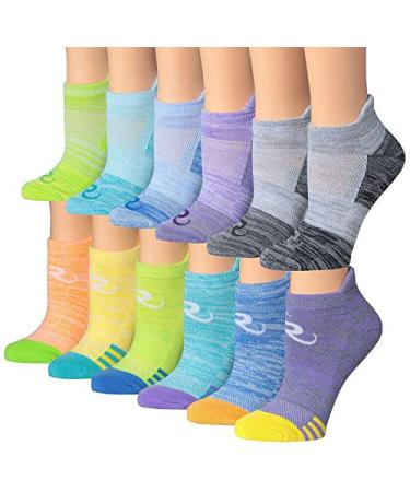 RONNOX Women's 12-Pairs Low Cut Running & Athletic Performance Tab Socks Small-Medium Space Dye
