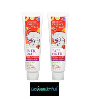 Tutti Frutti Toothpaste Gel for Kids 4.7 oz (2) Bundle with GoHealthful Fridge Magnet Great Tasting Safe to Swallow SLS Free Fluoride Free Vegan Gluten-Free Plant Powered Formula