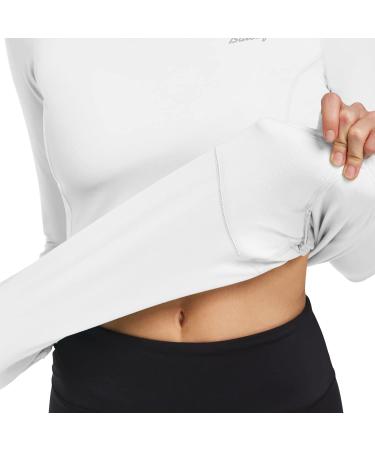 Baleaf Women's Thermal Fleece Long Sleeve Shirt - White, Large | Running Athletic Top with Thumbholes & Zipper Pocket - Buy Online on GoSupps.com