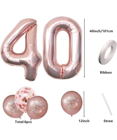 Rose Gold 40th Birthday Decorations Set - Digital Number 40 Balloons, Happy Birthday Balloons, Confetti Balloons - Ideal for Women's 40th Birthday Celebration - Buy Online on GoSupps.com
