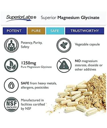 Superior Labs Magnesium Glycinate 1250mg - 120 Veg Capsules - Essential Mineral for Energy, Bone Health, Muscle Function, Relaxation & Sleep - Buy Online on GoSupps.com
