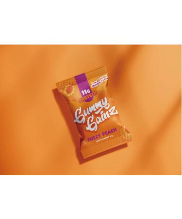 Gummy Gainz Protein Candy Gummies | High Protein Candy | 11g Protein per Serving | Fat Free Naturally Flavoured No Artificial Sweeteners Gluten Free Soy Free | Box of 6 Bags (Fuzzy Peach) Fuzzy Peach Box of 6 - Buy Online on GoSupps.com