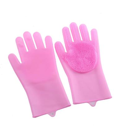 Jitnga 1 pair of silicone crockery gloves scrubbing gloves Reusable cleaning gloves washing gloves for the kitchen (pink)