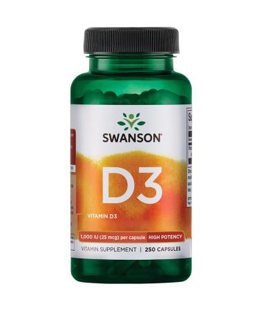 Swanson Vitamin D3 25mcg (1 000 IU) 250 Capsules High Dosed Laboratory Tested Soy Free Gluten Free Non-GMO