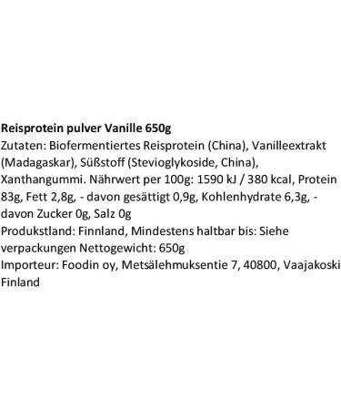 FOODIN Rice Protein Powder Vanilla 650g - Gluten-Free Vegan Made from Germinated Rice No Artificial Sweeteners - Buy Online on GoSupps.com