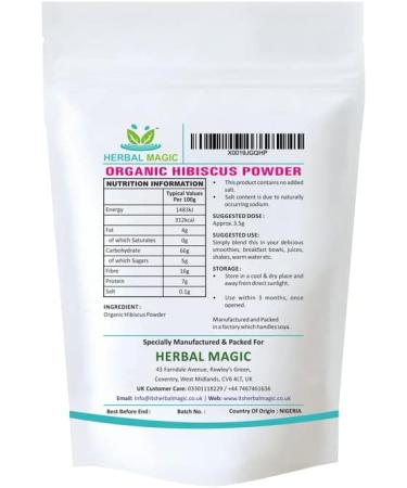Herbal Magic's Organic Pink Hibiscus Powder - Whole Flower - Natural Face Skin Hair Mask Sparkle your smoothies shakes baking -OF&G UK Organic Certified- Pack 3 1 count (Pack of 3) - Buy Online on GoSupps.com