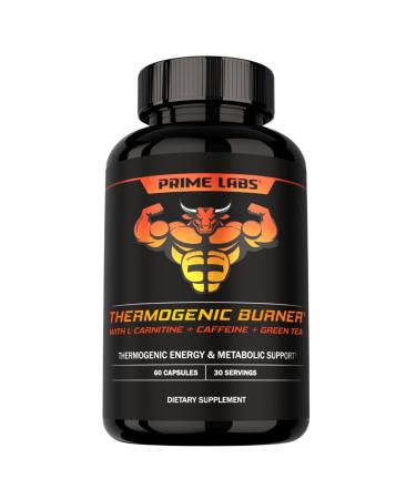 Prime Labs Thermogenic Fat Burner for Men - Weight Loss Supplement - with L-Carnitine Caffeine & Green Tea - Thermogenic Energy & Metabolic Support - Third-Party Tested Made in The USA - 60 Count