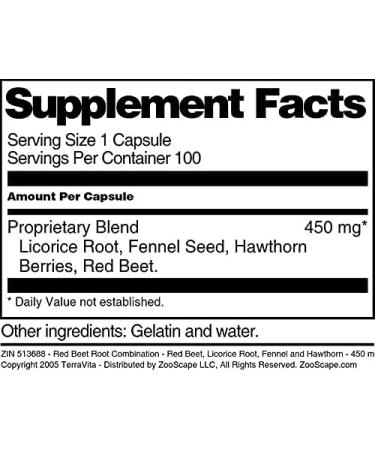 Red Beet Root Combination - Red Beet Licorice Root Fennel and Hawthorn - 450 mg (100 Capsules ZIN: 513688) - Buy Online on GoSupps.com