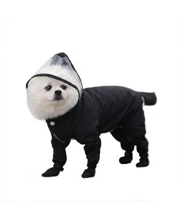 Dog Raincoat, Waterproof Puppy Raincoats with Hood Dog Onesie Rain Jacket & Rain Boots Jumpsuit Dog Rain Poncho for Small Dogs (XL-Black) XL-Back Length 42cm/16.5" Black