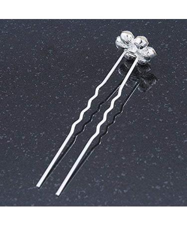 Bridal/Wedding/Prom/Party Set Of 6 Clear Austrian Crystal Daisy Flower Hair Pins In Silver Tone - Buy Online on GoSupps.com
