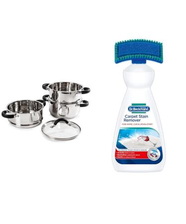 Tower T80836 Essentials Induction Steamer Pans 3 Tier with Glass Lid Silicone Handles & Dr. Beckmann Carpet Stain Remover | Removes New and Dried-in Stains | Includes Applicator Brush 650 ml