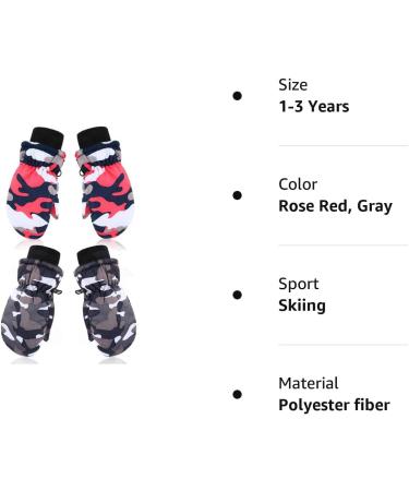 SATINIOR 2 Pairs Kids Waterproof Ski Mittens - Rose Red & Gray - 5-10 Years - Buy Online on GoSupps.com