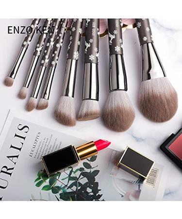 Luxury Enzo Ken Natural Goat Hair Make-Up Brush Set - 10 Soft Brushes & Cosmetic Bag | Perfect Christmas Gift - Buy Online on GoSupps.com