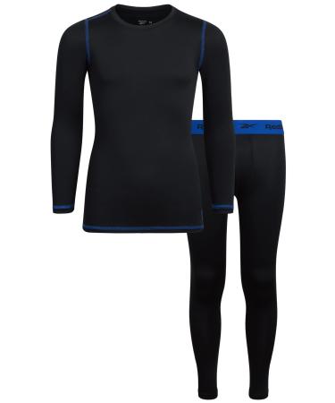 Reebok Boys' Thermal Underwear Set  Performance Base Layer Long Sleeve T-Shirt and Leggings (S-L) Black Large