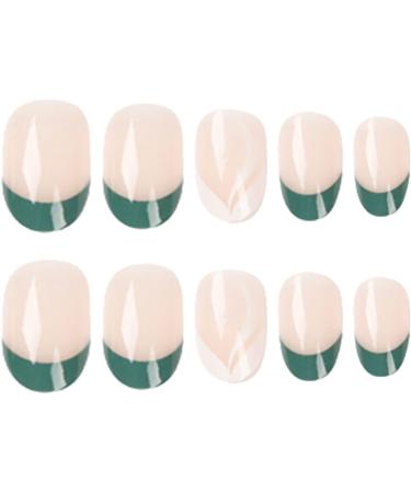 24pcs Short Oval French Tip Stick on Nails with Green Edge - Removable Press on Nails for Women and Girls - Nail Art Accessories 0199Y71 - Buy Online on GoSupps.com