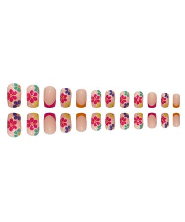 24PCS Medium Square French False Nails with Floral Designs - Nude Pink Acrylic Nail Tips for Women - Glossy Full Cover Press on Nails - Buy Online on GoSupps.com