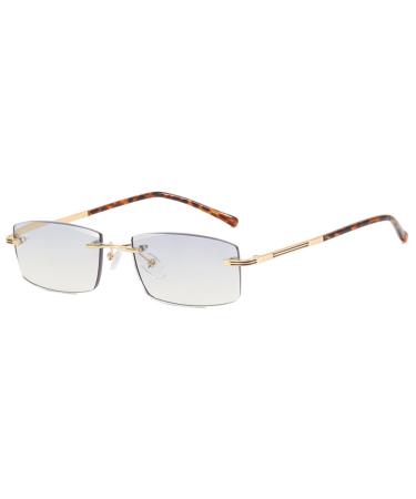 Lanomi Reading Glasses Frameless Blue Light Filter Reading Aid Rectangle Vision Aid Gray Tinted Lens UV400 Protection Glasses Gold 1.0 x