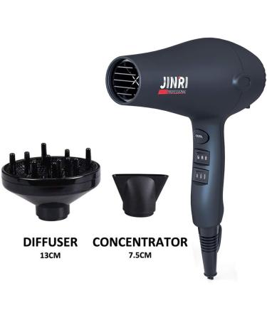Jinri 1875W Professional Ionic Salon Hair Dryer - Lightweight Corded 2 Speed & 3 Heat Settings with Cool Button Concentrator Diffuser & Styling Pik Comb - International Shipping Available - Buy Online on GoSupps.com
