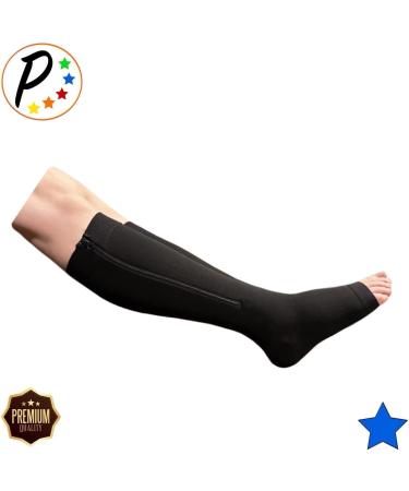 30-40 mmHg Extra Firm Zipper Compression Socks for Leg Swelling - Open Toe Black - Buy Online on GoSupps.com