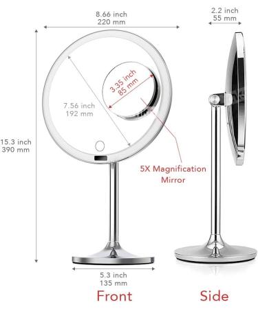 eLimko Large 8.5 Lighted Makeup Mirror with 5X Magnifying Mirror - LED Cosmetic Vanity Mirror with Smart Touch Sensor, Adjustable Brightness, Rechargeable USB - Cordless - Buy Online on GoSupps.com