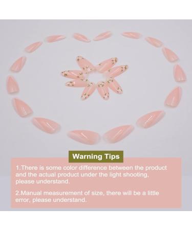 24-PCS French Tip Almond Press on Nails Medium Fake Nails Flower Pattern Design Coffin Press on Fake Nails Glossy False Nails Full Cover Acrylic Nails for Women & Girls - Buy Online on GoSupps.com