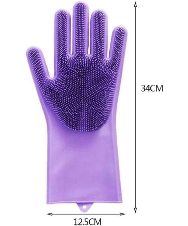 Silicone Dishwashing Gloves Reusable Wash Scrubber Cleaning Tool Magic Gloves for Washing Car Household Kitchen Accessories Purple - Buy Online on GoSupps.com